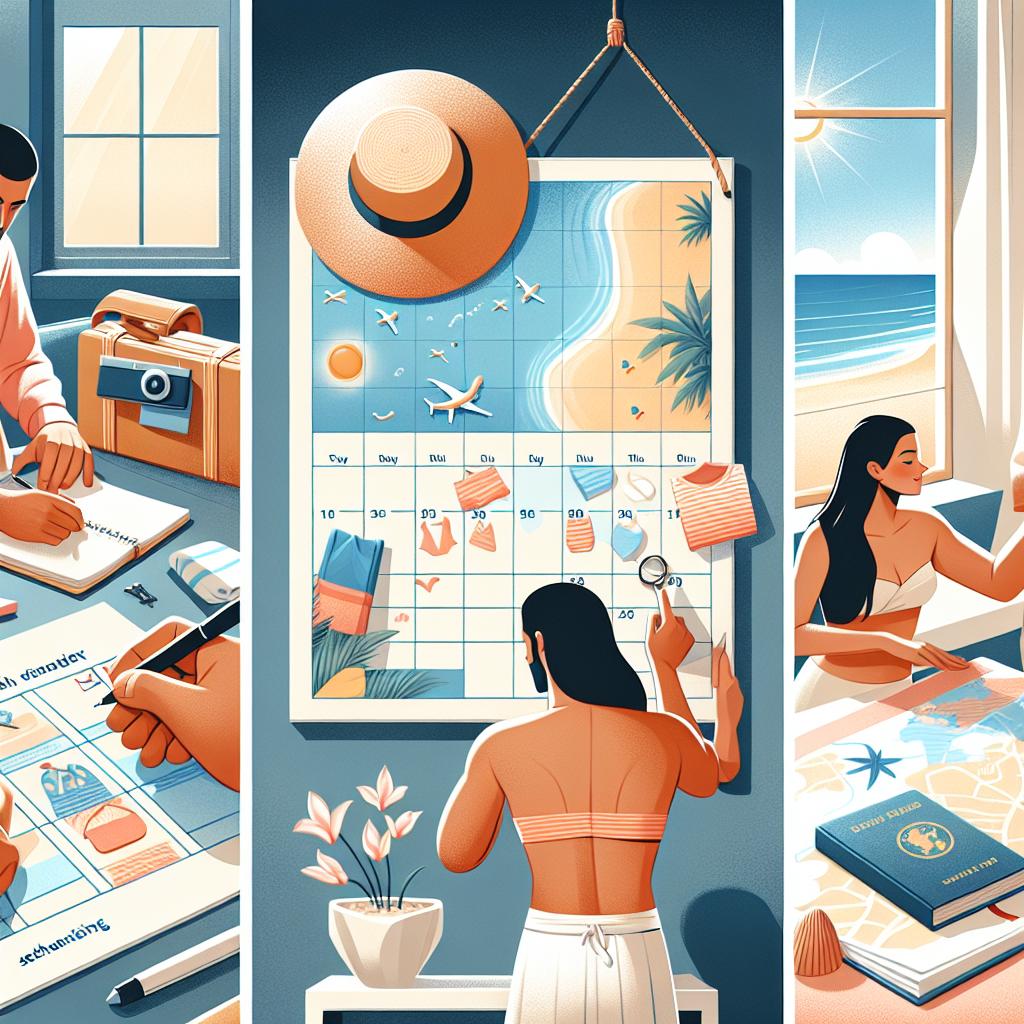 "Luxury Vacation": 3. Essential tips for planning beach vacations monthly. No text.